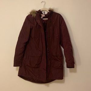Faux Fur Trim Hooded Coat | Maroon
